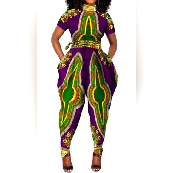 Ancestry Fashions Pants - Handmade African Angelina Print Jumpsuit.